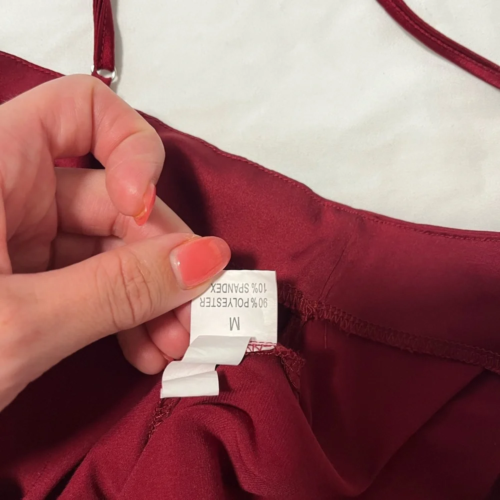 WORN ONCE Red silky tie front bodysuit - Picture 3 of 3
